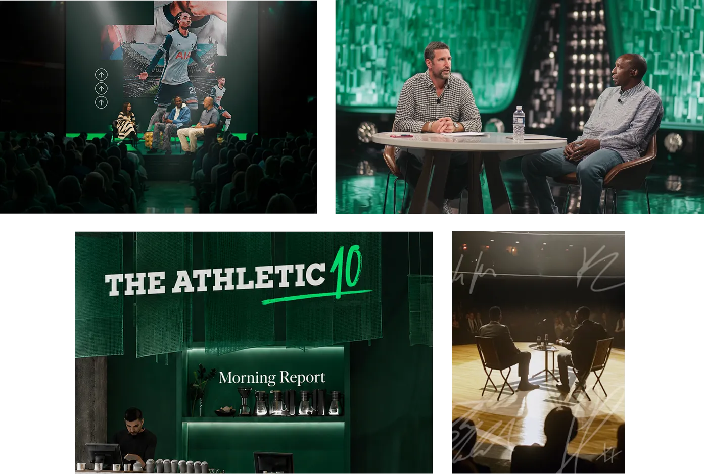 Scenes from The Athletic 10, including live conversations and the Morning Report set