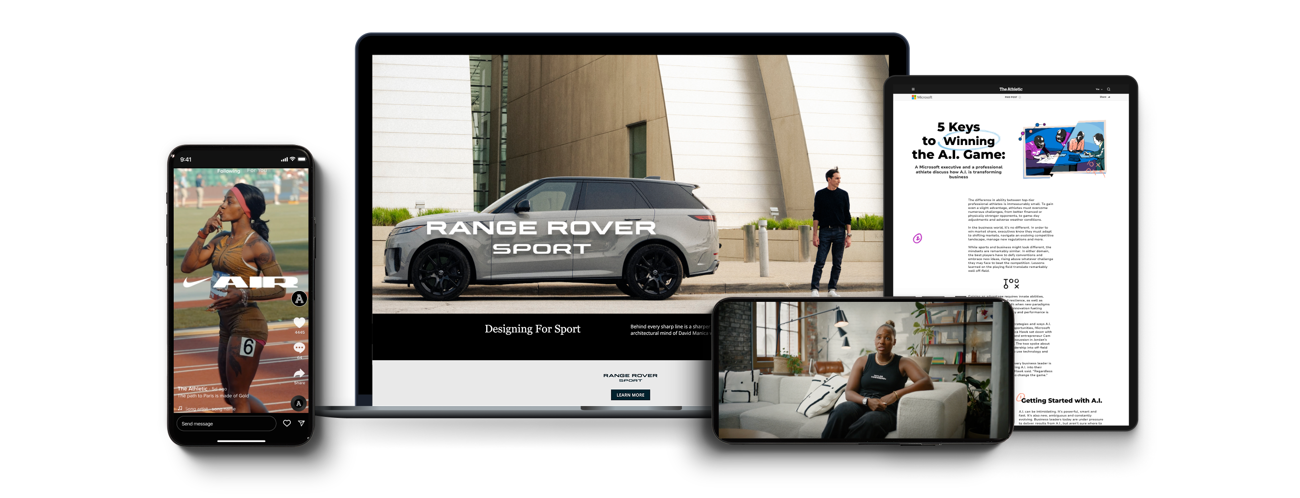 Product mockup showing laptop, tablet, and phone